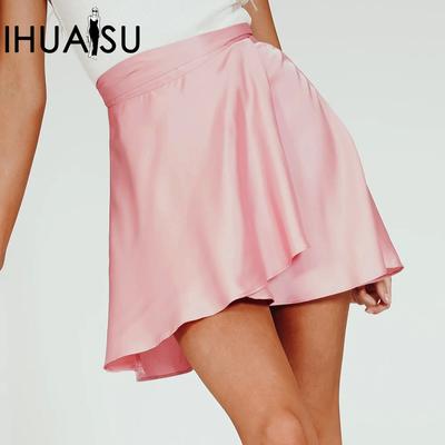 Fusta cu jumătate de corp, culoare uni, pentru femei, cu talie înaltă, la modă, dintr-o singură piesă, cu șireturi. Fusta șifon din satin.