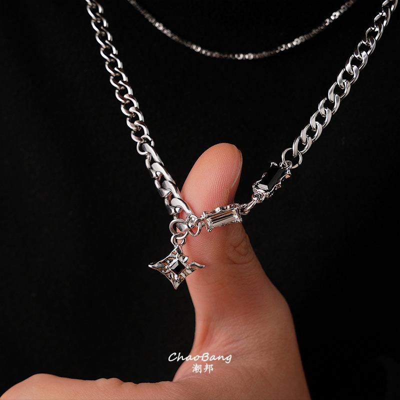 Personalized Pentagram Cuban Titanium Steel Necklace Mens Hip Hop Fashion Jewelry