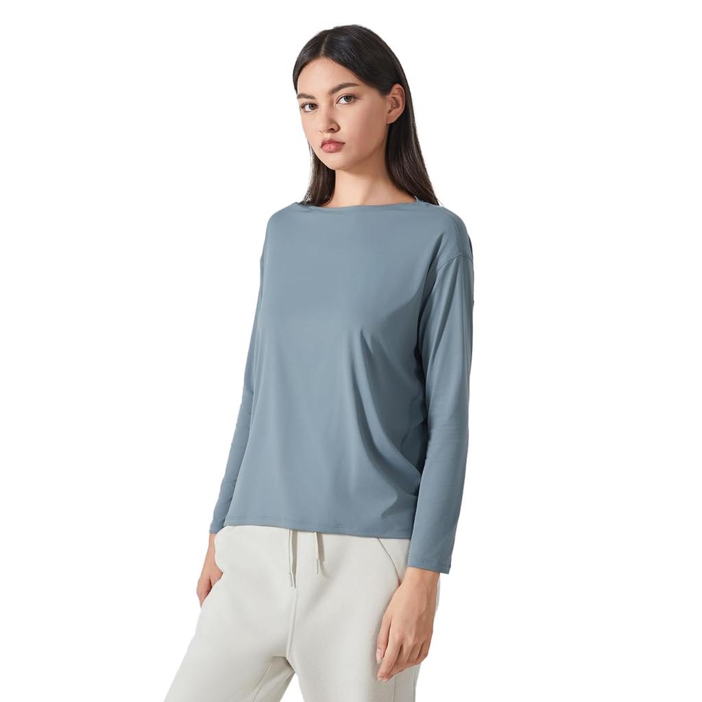 Pluviva Long Sleeve Yoga Perfect for Hot and Fitness Women's Top, Quick-Drying, Pilates, Running, Gym, Yoga, Cycling, (Z10-bl-L)