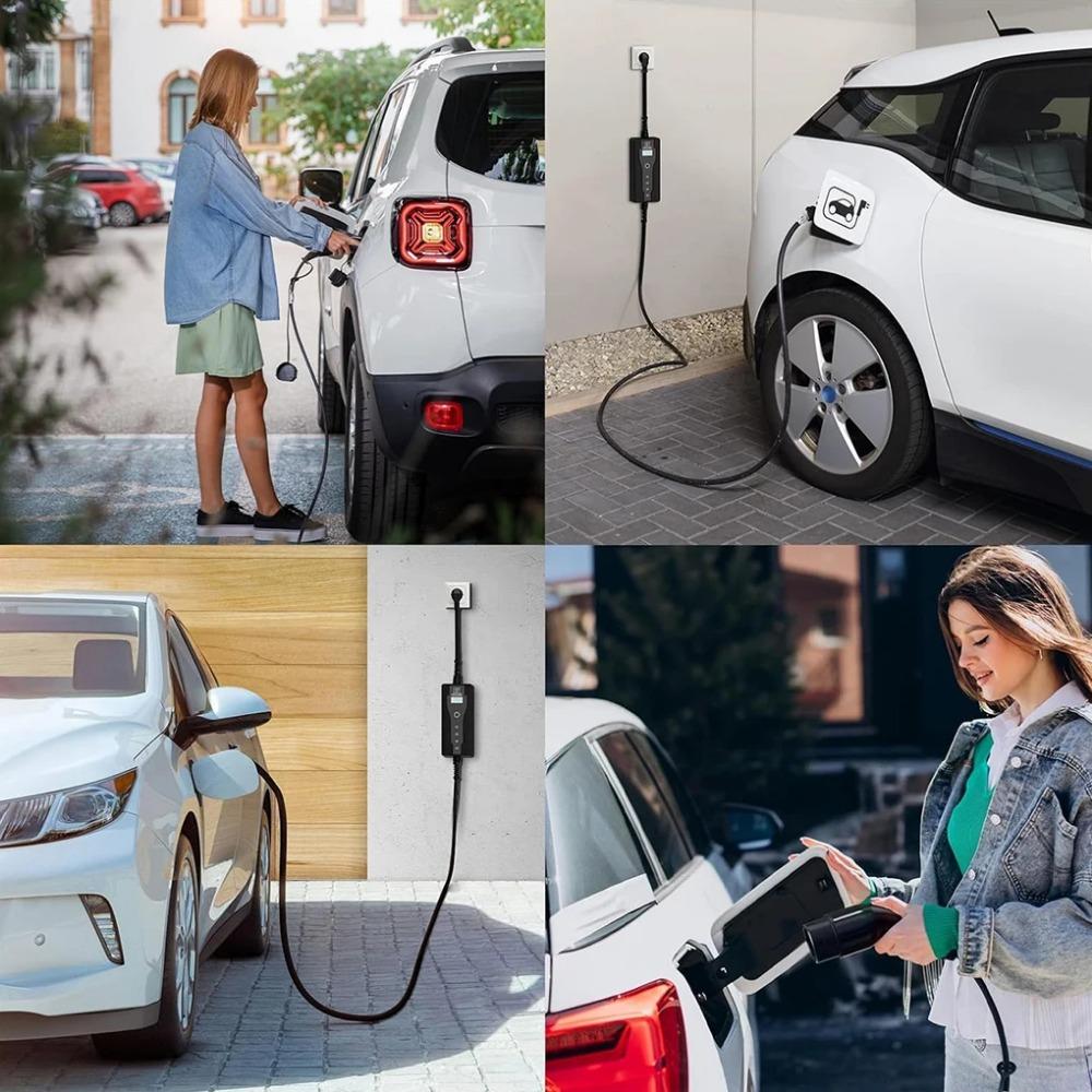 Încărcător portabil pentru vehicule electrice 250V 16A Cablu de încărcare tip 2 IEC 62196-2 3.5KW Controler cu priză UE Cutie de perete