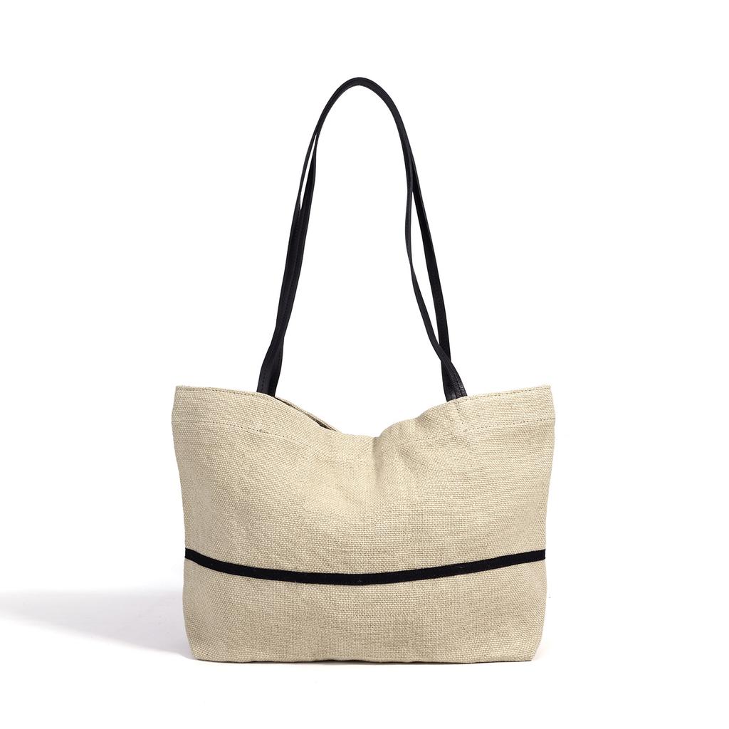 New High-end Light Luxury Cotton-linen Shoulder Bag, Large-capacity Commuter Handbag, Casual Versatile Tote Bag