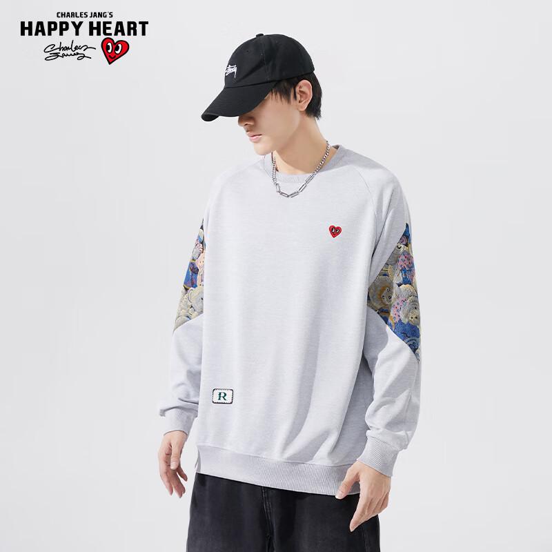 Charles Heart Bear Unisex Colorblock Embroidered Crewneck Sweatshirt