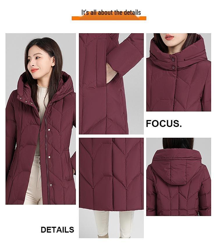 Women Down Jacket 2024 Long Over the Knee Coat Thick Warm 90 White Duck Down Mid Length for Middle Aged and Elderly