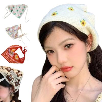 Hair Scarf Knitted for Girl Halloween Creative Bandana Floral Birthday Gift