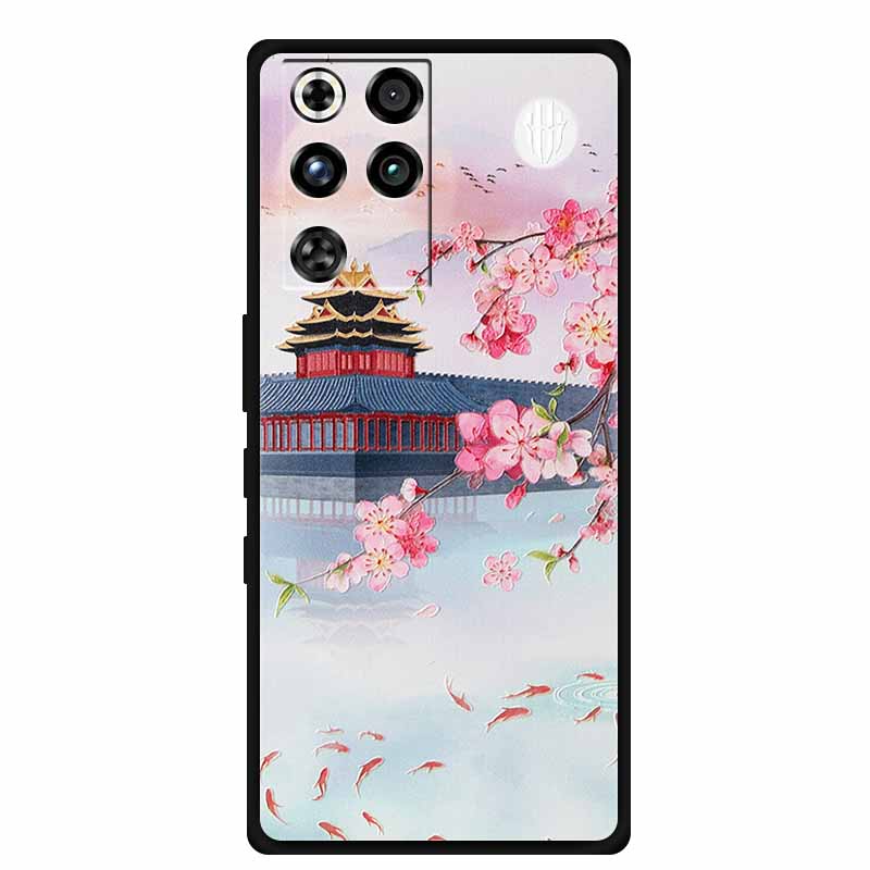 For ZTE Nubia RedMagic 11 Pro 5G Case 3D Emboss Flowers Relief Soft Black Silicone Back Cover For ZTE Nubia RedMagic 11Pro Funda
