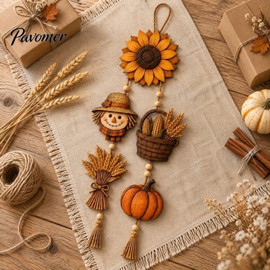 Seasonal Holiday Party Supplies Autumn Harvest Wooden Hanging Sign, Rustic Farmhouse Door Sign with Tassels and Wood Beads, Wall Decor Fall Decoration