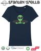 Womens Pop Up ALIEN T-Shirt UFO Space Invasion  Cotton Ladies Gift Vegan