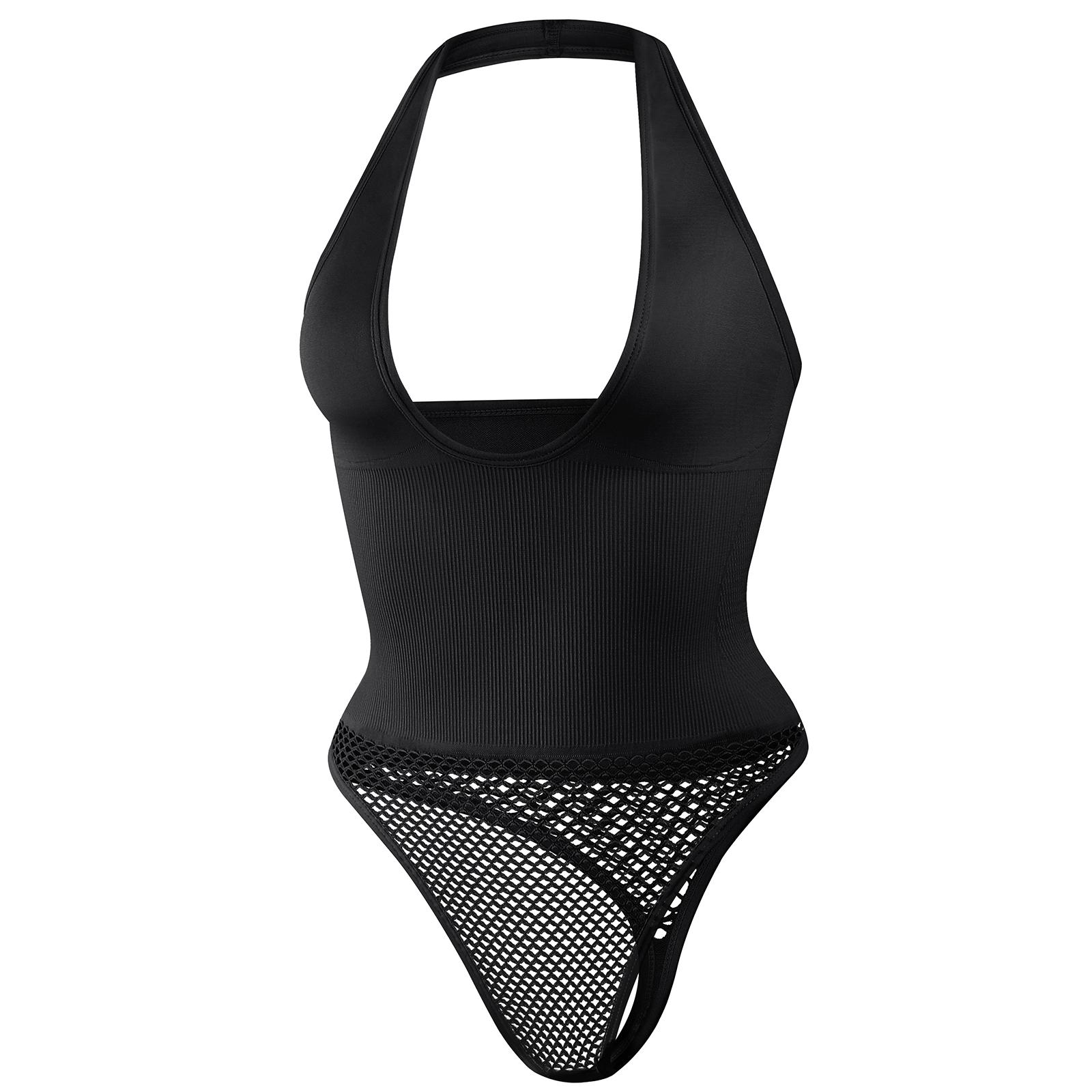 

Корректирующее белье боди для женщин сексуальные топы без рукавов халтер летние купальники с V-образным вырезом для выхода в свет облегающие цельные боди-корректоры S чёрный