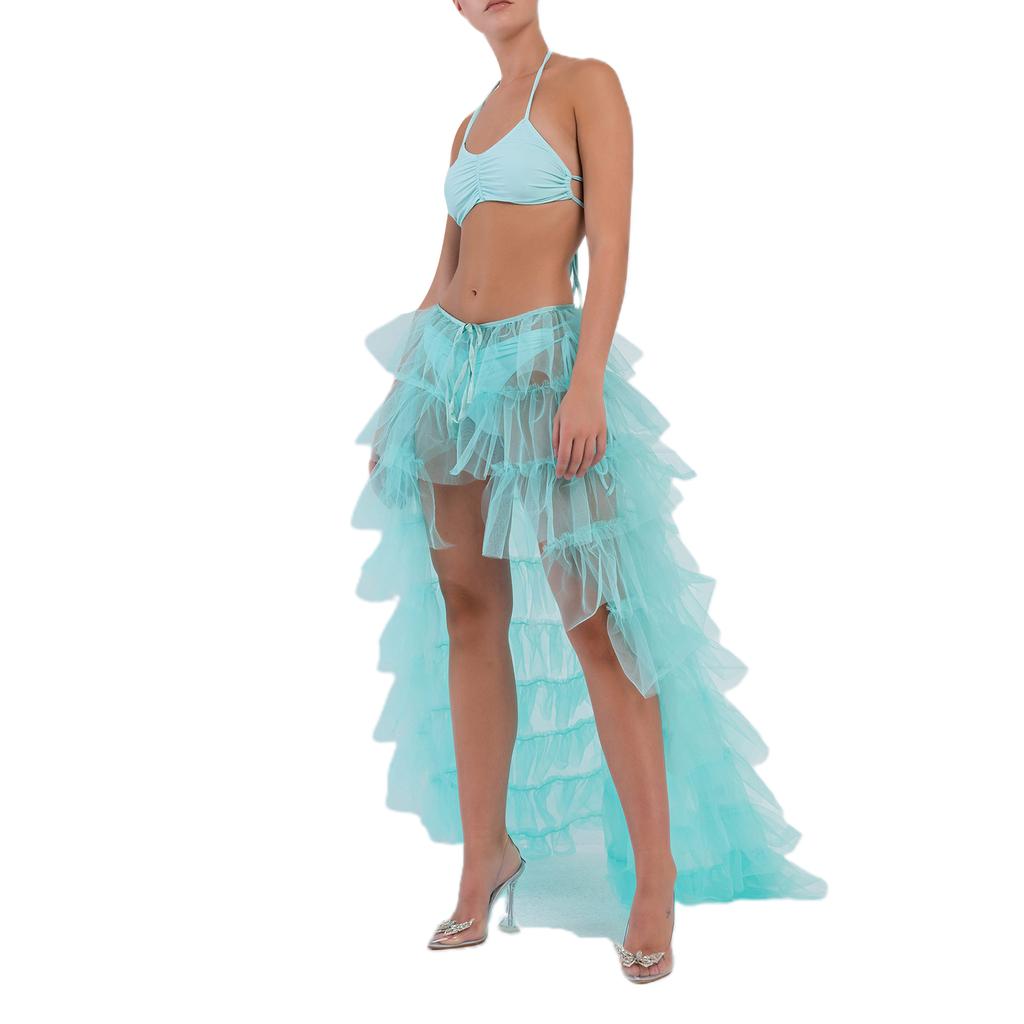 Women Tulle Skirt, Solid Color Mesh Tied-Up Irregular Floor-Length Party Skirt for Wedding Guest, Dinner, Cocktail Party