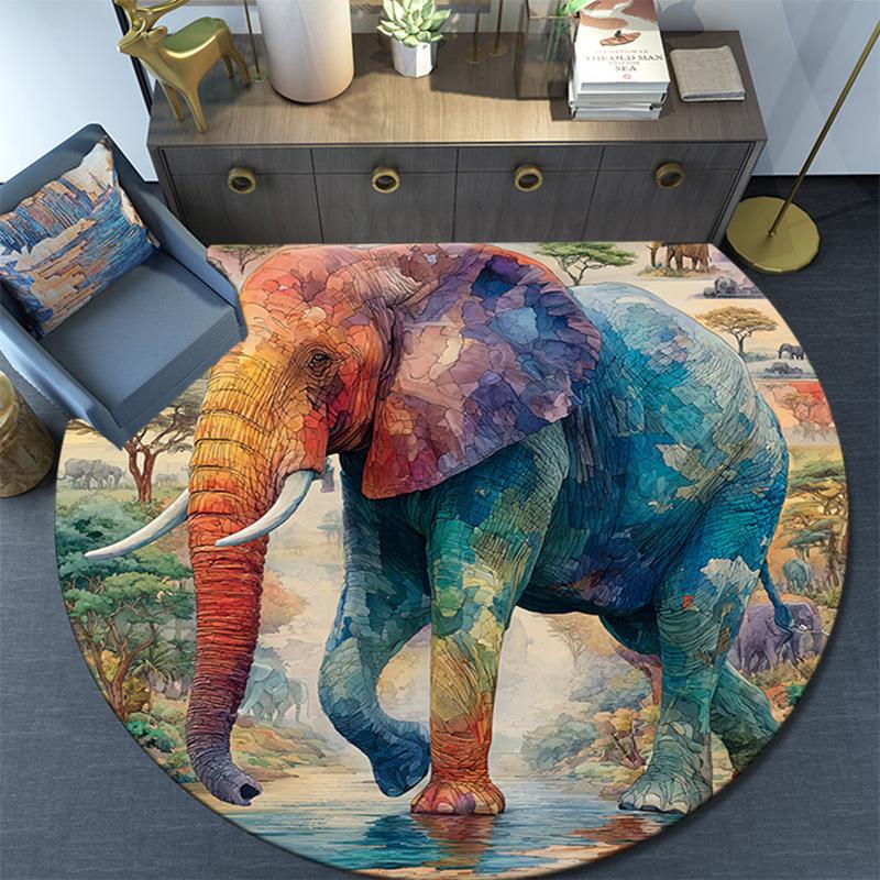 Elephant Round Area Rug,Carpet Rug for Living Room Bedroom Sofa Playroom Decor,Non-slip Floor Mat
