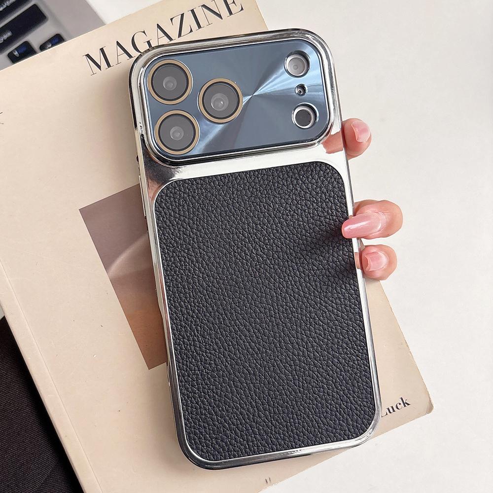 Solid Color Large Window Phone Case For iPhone 17 16 15 14 13 Pro Max Electroplated Soft Shockproof Silicone Cover