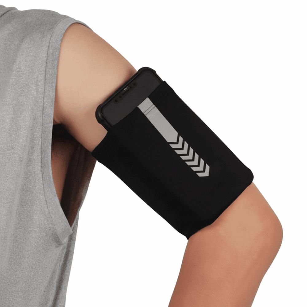Elastic Sports Armband Large Capacity Breathable Running Arm Strap with Stripes with Pocket Phone Armband Sleeve M