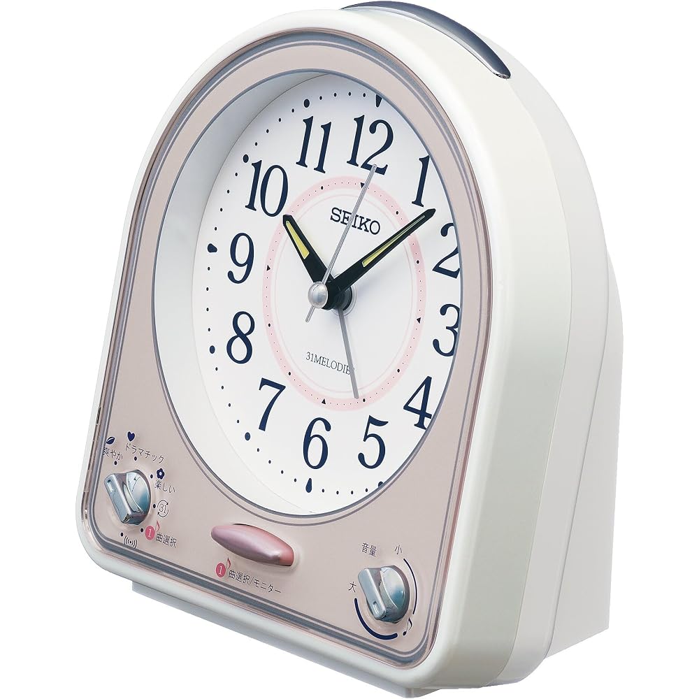 Seiko שָׁעוֹן (שעון סייקו) שעון מעורר שעון שולחני QM750P אנלוגי, 31 שירים, התראה מלודית, לבן...