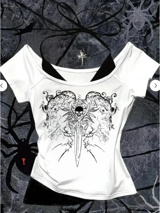 2026 Cross-border Sweet and Spicy Patchwork Punk T-shirt for Women - Irregular, Versatile Short-sleeved Top