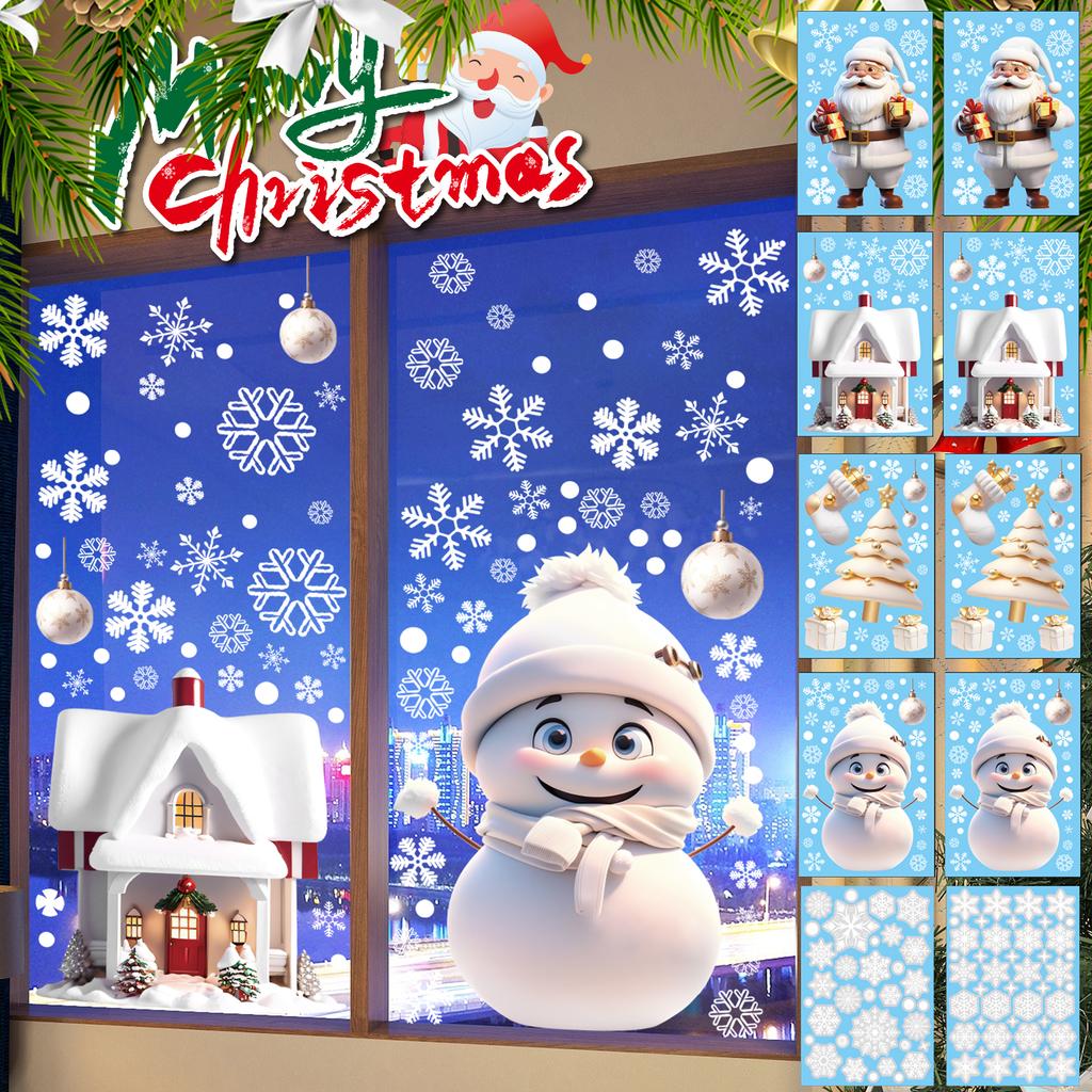 4/8pcs Christmas Snowman Snowflake Santa Claus Home Party Decoration Stickers Electrostatic Glass Window Wall Decals New Year