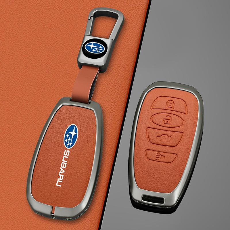 For Subaru WRX XV Crosstrek Legacy BRZ Forester Impreza STi Outback Zinc Alloy Leather Car Remote Key Case Cover Accessories X6