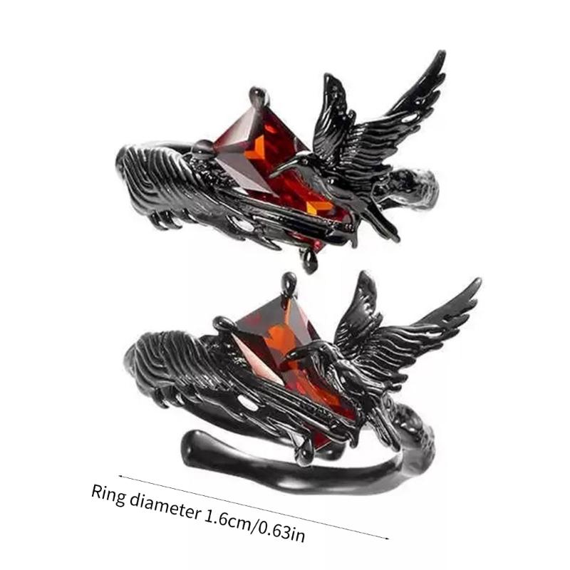 Unisex Adjustable Sturdy Alloy Rings with Black Gems Fashion Accessory for Punk Fashion and Unique Styles Enthusiasts