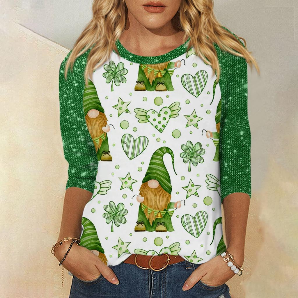 Damer St. Patrick's Day-tryck Rund hals Trekvartsärm Topp