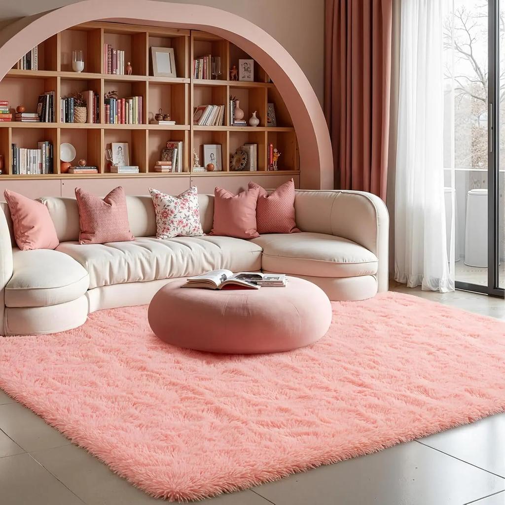 Pink Plush Bedroom Carpet Soft Fluffy Area Rug for Living Room Dorm and Bedside Home Decor Floor Mat