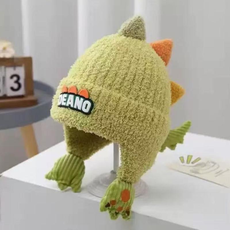 Winter Warm Baby Ear Protection Hat 3D Dinosaur Kids Earmuffs Cap Cartoon Toddler Woolen Knitted Hats 2-6 Years Children Beanie