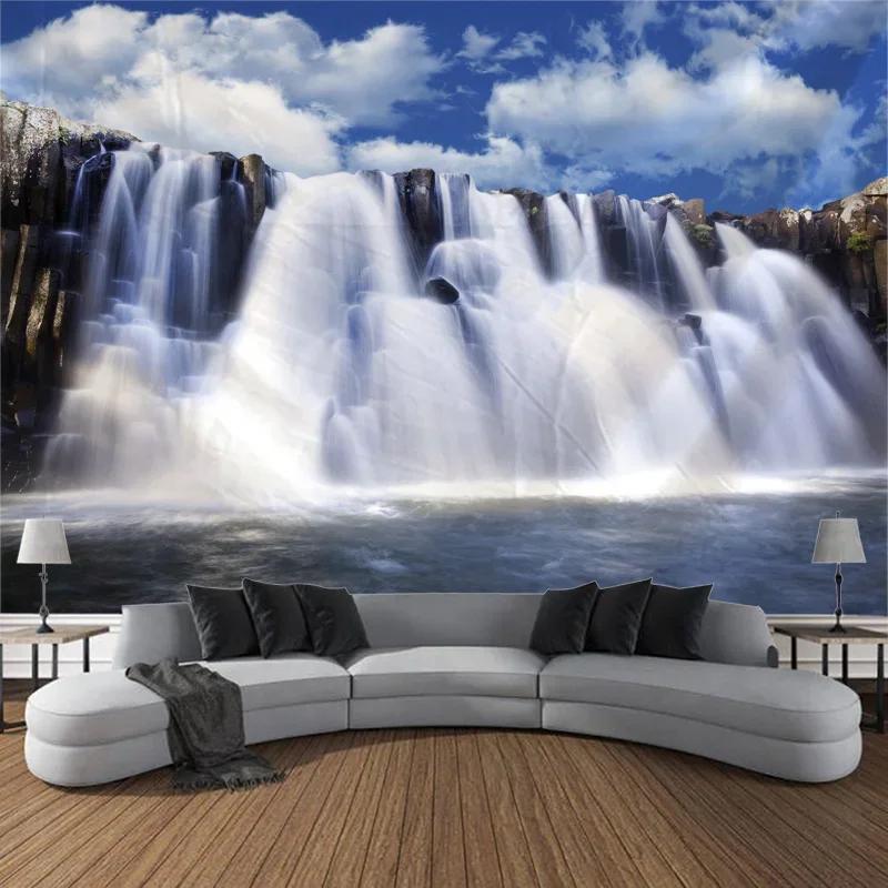 Beautiful Natural Landscape Large Tapestry Forest Waterfall Bohemian Wall Art Decoration Blanket Home Background Cloth Bedspread