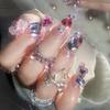 Coffin Press on Nails Long Square Fake Nails Glue on Nails with Rhinestones Designs Reusable False Acrylic Nails Full Cover Stick on Nail for Women