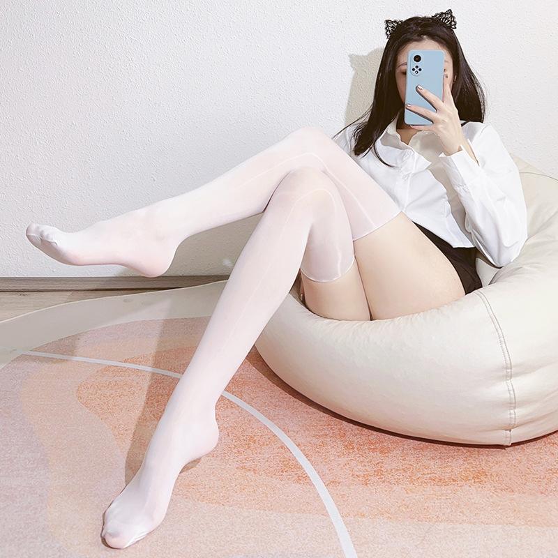 Ultra-Thin Seamless Glossy Long Tube Socks for Women Sexy Silky Over-the-Knee Thigh-High Socks Pure Desire Colorful Reflective H