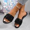 European Style Women's Sandals 2025 Summer Plus Size Pearl Embellished Flat Bottom Beach Wear Casual Slippers Shoes