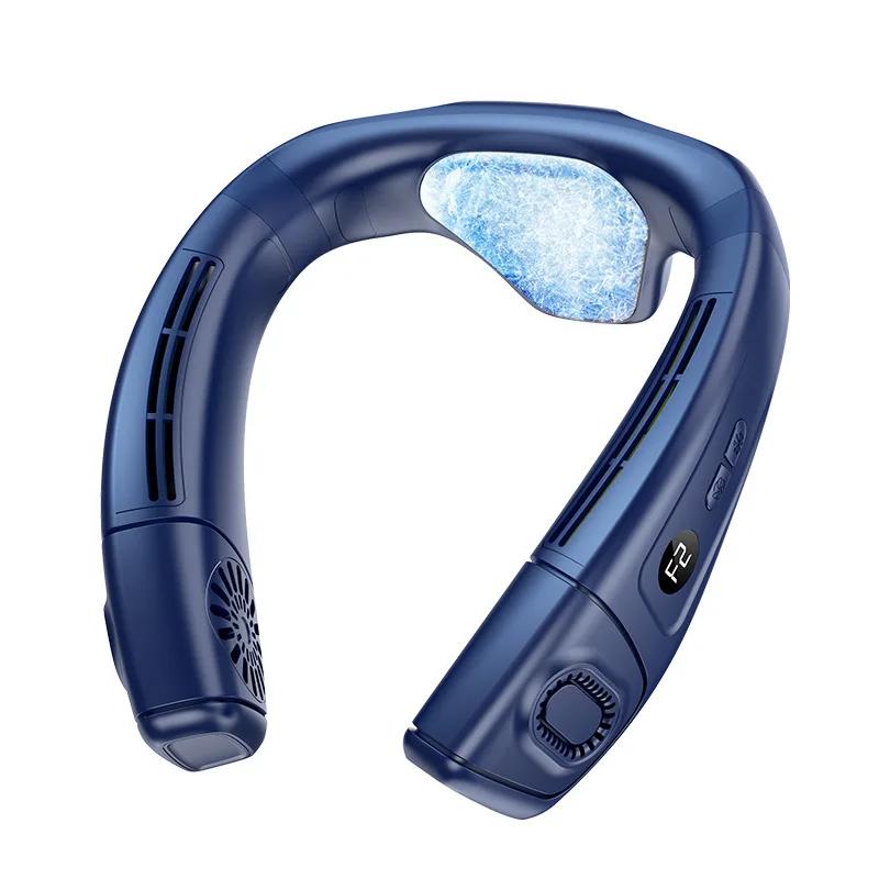 New 5200mAh Neck Fan Wearable Fan Operated Usb Rechargeable Wearable Cooling Device Fan Bladeless Fan Outdoor Personal Neck Fan темно-синий