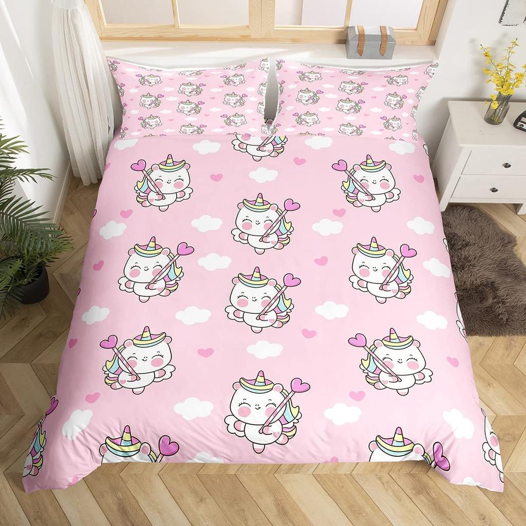 Rainbow Unicorn Quilt Cover Charming Dreamy Horse Comforter Cover Cartoon Little Unicorn Bed Cover Kit Single Size For Girl Teen Kawaii Gifts