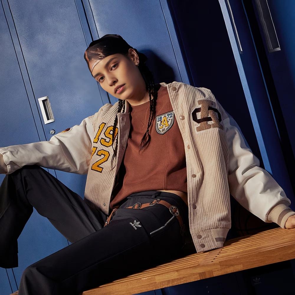 adidas Originals Lässige Sport Stehkragen Einreihig Langarm Baseballjacke Damen Oberbekleidung Khaki IN1081