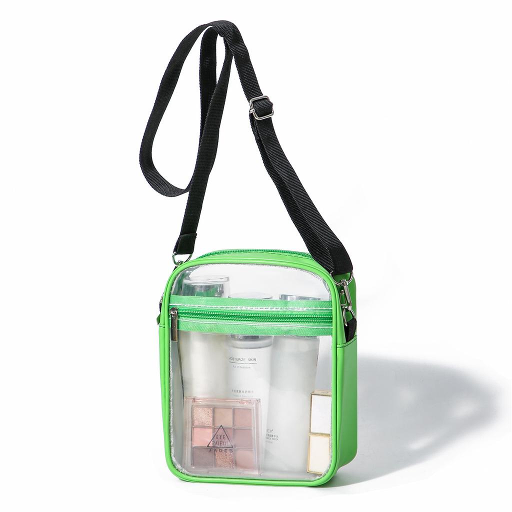 Transparent PVC Crossbody Bag Small Square Shoulder Bag Adjustable Strap Lightweight Clear Purse with Zipper Pocket for Daily Use