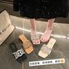 New Slippers Rhinestone Women Sandals Square Head Large Size Flats Slippers Sho