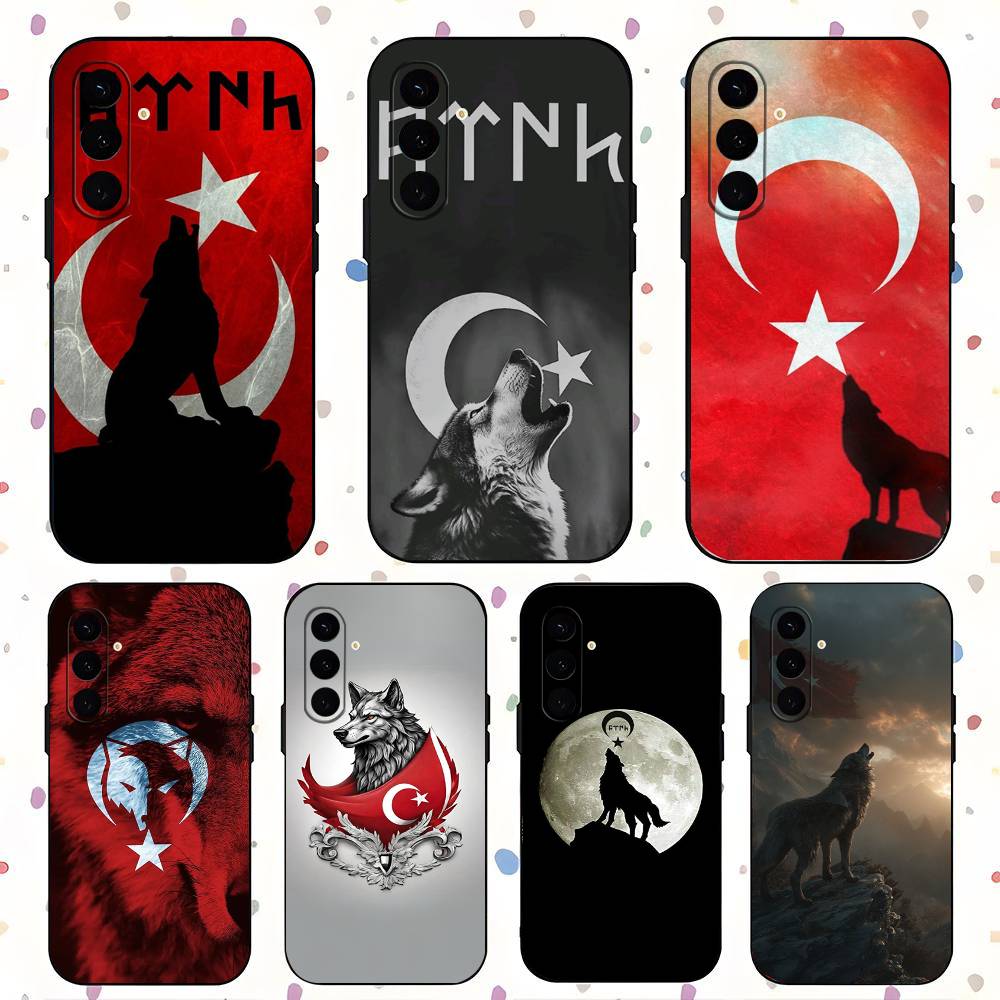 Turks Wolfs-Turkeys-Flag For Samsung Galaxy S23 S24 S25 Ultra S22 Plus S21 Black Soft Case Waterproof Soft Case