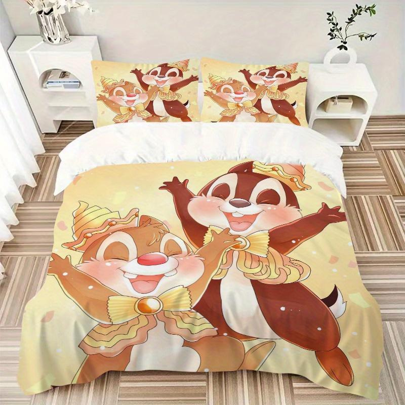 3pcs Laughing Chip & Dale Design Printed Quilt Set Soft and Comfortable Quilt Cover for Bedroom, Guest Room and Dormitory Decorative Bedding Set  S056