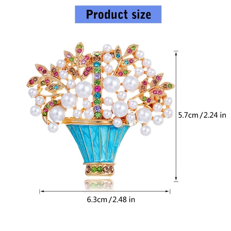 Handgefertigte Perlen Blumenkorb Brosche mit Kristall Verzierungen und Lebendigen Emaille Designs für Sie