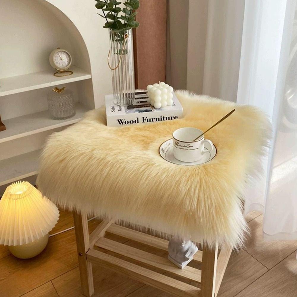 Fluffy Display Dressing Table Mat 45*45cm Shaggy Fur Rugs Sofa Pillow Cushion Chair Cover