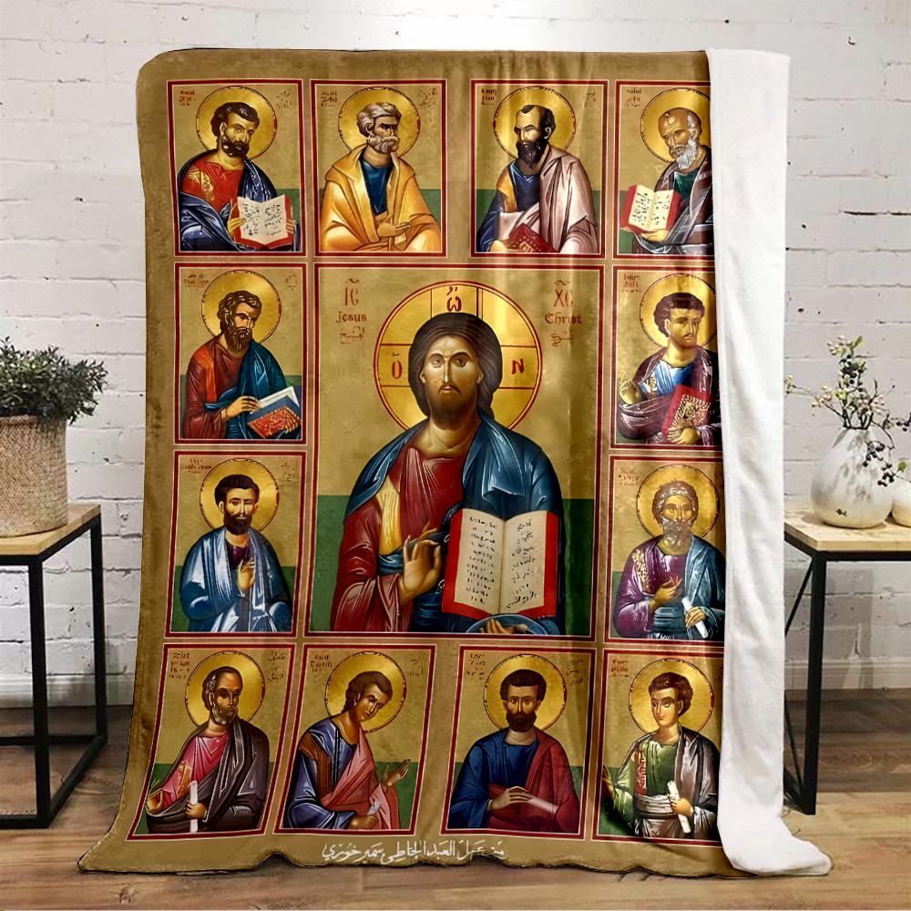"Religious Icon Jesus Christ and Apostles Art"Flannel Blanket for Bedroom, Living Room, Sofa, and Nap