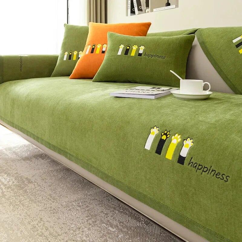 

Düz renk super yumuşak şönil kanepe yastığı kedinin pençe nakış kaymaz kanepe kılıfı tüm mevsim evrensel örtü bezi havlu 70x70cm 1pcs