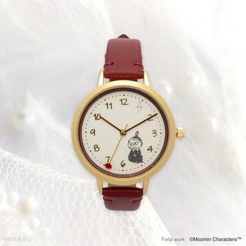 Fieldwork Women's Analog Watch with Leather Strap and Wood Pattern, Moomin Wood Leather Watch Y, Little My Design, Red, MOM017-2