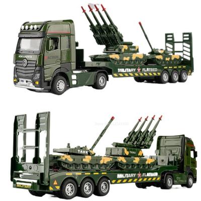 1/32 Military Tanks Car Model Toy Alloy Diecast Toy Car Truck Model with Pull Back Sound Light Transport Vehicle for Boy Gift