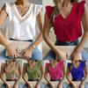 Summer Lace Patchwork V-neck Ruffled Sleeveless Loose Shirts Women Fashion Elegant Casual Plus Size Tops Women Blouses Solid Simple Woman Shirt 26362