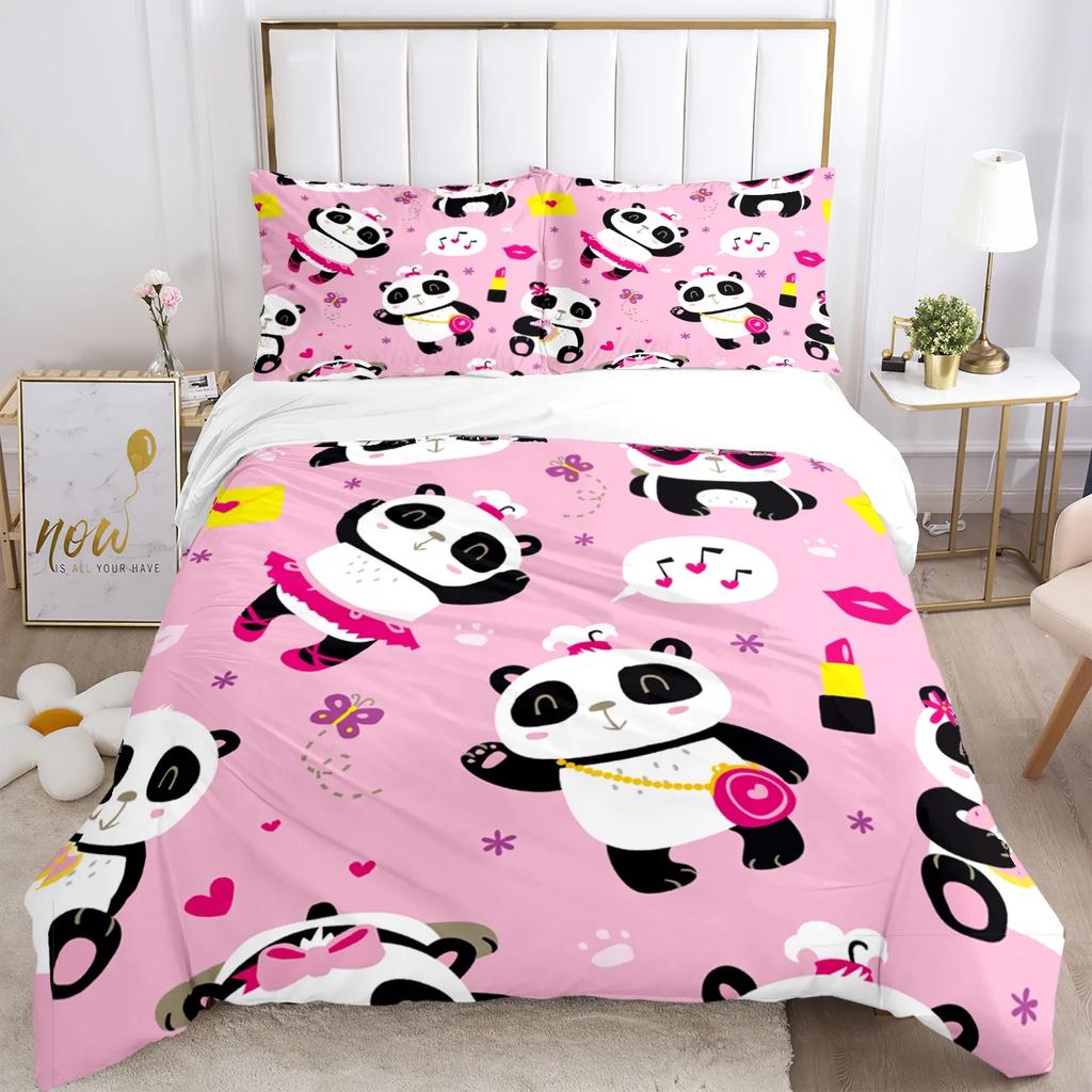 Cute Panda HD Print Polyester Bedding Set,Kids or Adults for Beds Quilt Cover Pillowcase Bedding Set,girl King Size Bedding Set