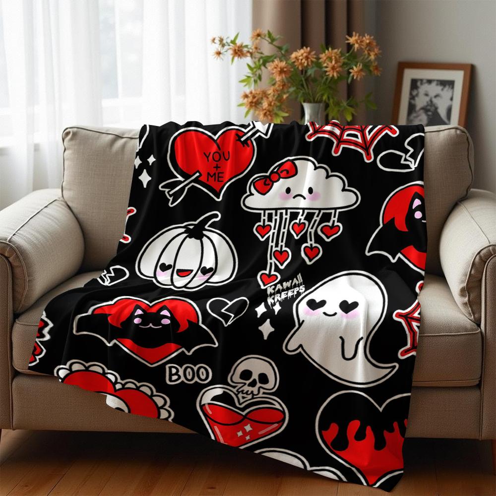 Gothic Heart Sticker Soft Flannel Blanket Breathable Warm Throw for Office Car Sofa Kids Room Birthday Xmas Gift