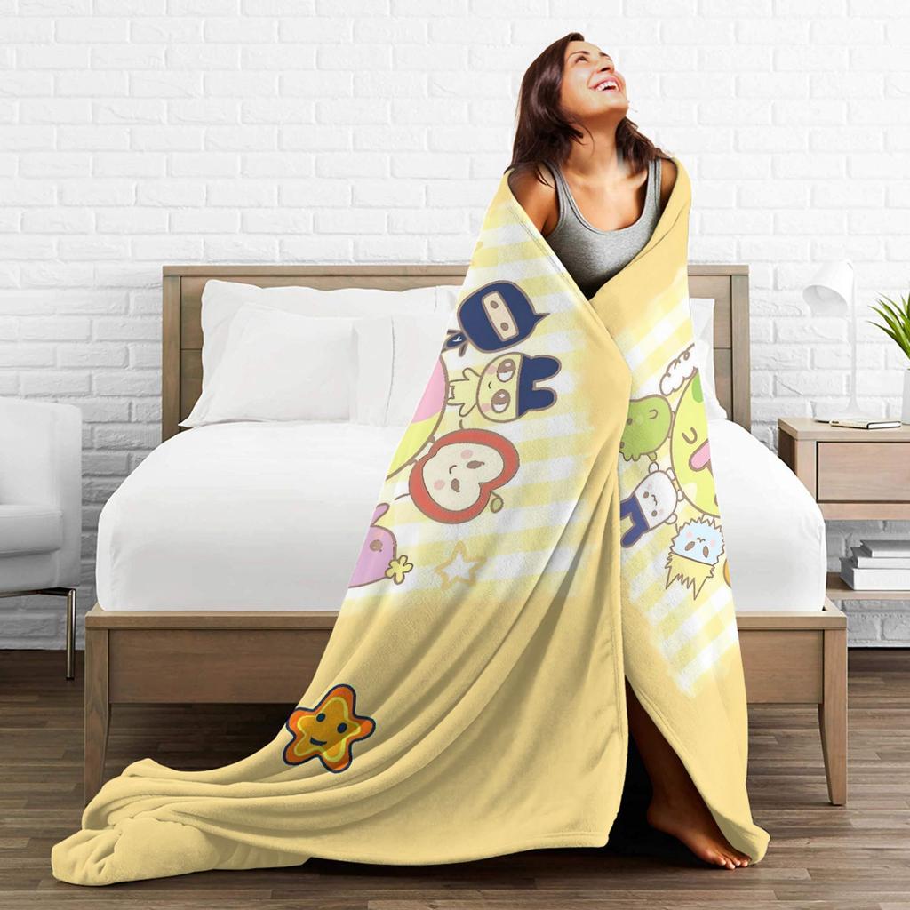 Soft Warm Blanket Airplane Travel Cute Tamagotchi Anime Print Throw Blanket Flannel Bedspread For Living Room Sofa Bed Cover