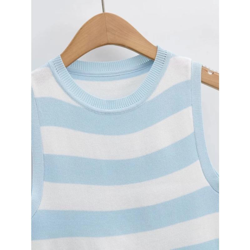 DAFIFY  Women's Fashion Casual Spring Fall Solid Color Print Sleeveless O-Neck Sweaters