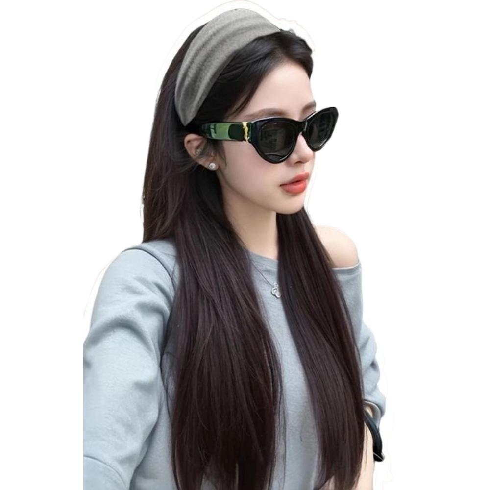 Hair Hoop Half Headband Wig Korean Style Long Straight Hair Gray Wide Knit Headband Wig Daily Wear