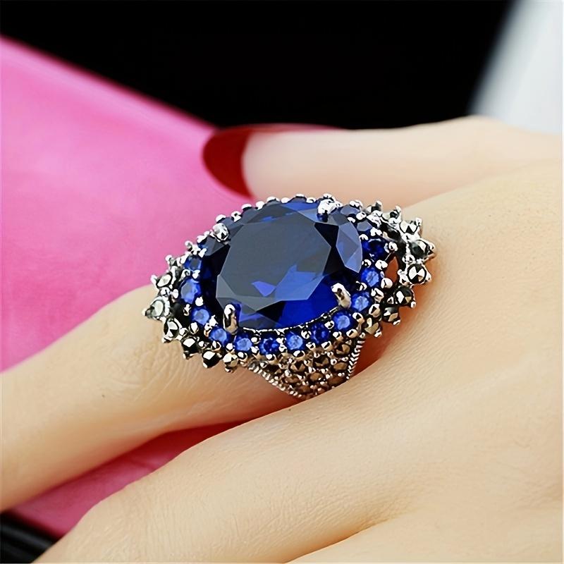 Retro Exaggerated Design Elegant Women's Fashion Oval Artificial Synthetic Red Garnet Ring Classic Design Women's EngaSynthetic Gemstoneent and Propos