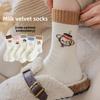 Female Autumn and Winter Plus Velvet and Thick Warm Cartoon Embroidery Lovely Lace In The Tube Pile Socks