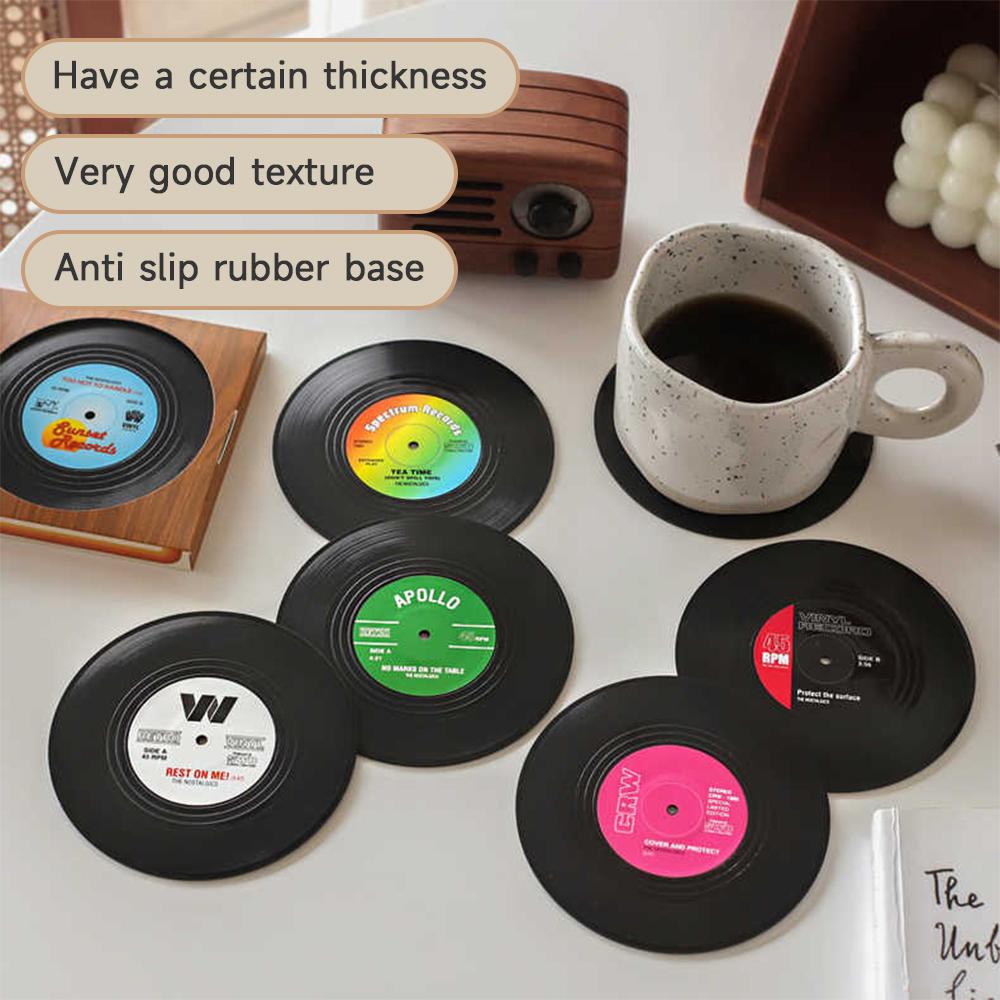 Retro Glass Coaster Set Vinyl Record Drinks Mat Coasters Table Cup Mat Coffee Placemat Pvc Drinks Coaster Kitchen Home Decor